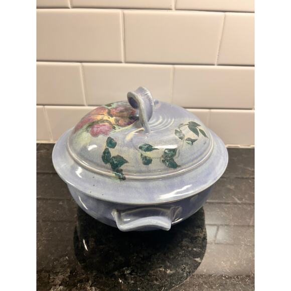 Vintage Stoneware Hand Painted Casserole‎ Dish with Flowers Purple - Picture 4 of 12